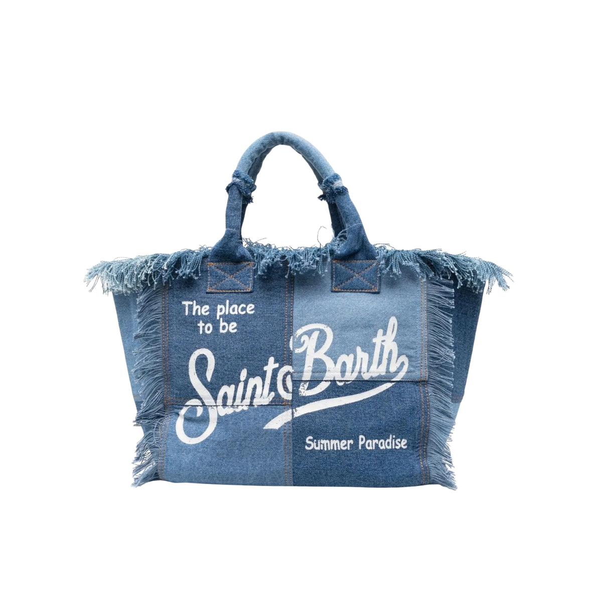 Borsa Vanity in tela di cotone con frange - Denim
