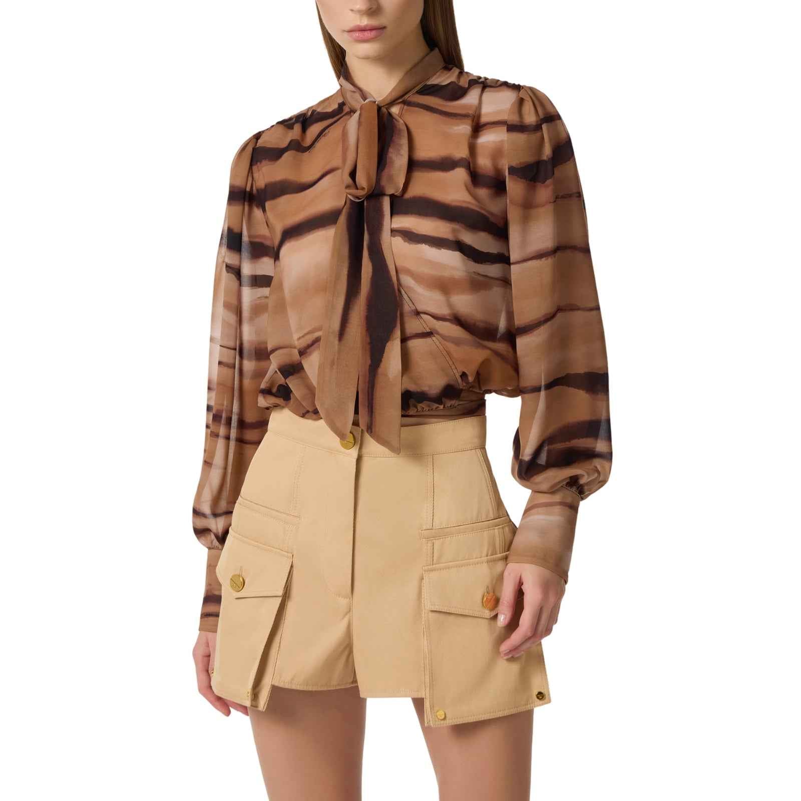 Blusa in chiffon con stampa tigre