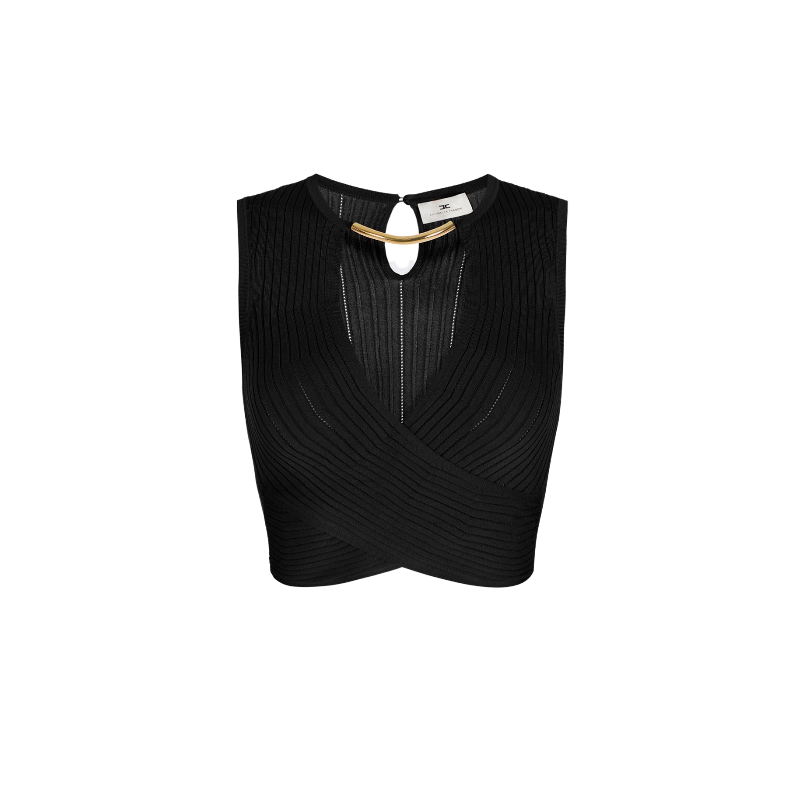 Top in maglia con dettaglio gioiello - NERO