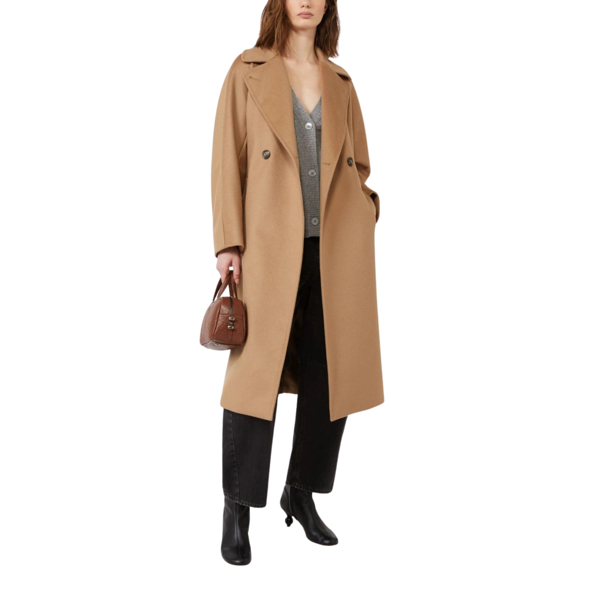 Cappotto midi sartoriale con cintura - Cammello