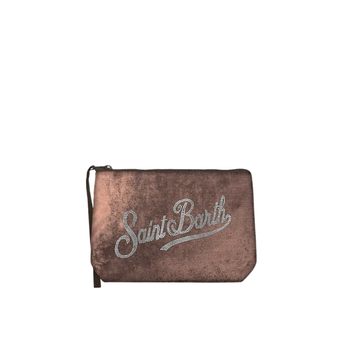 Pochette Aline in velluto con logo in strass-MARRONE