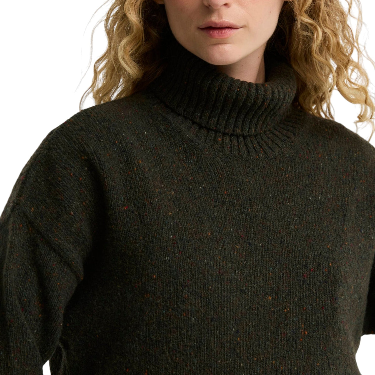 Maglione Stanford a collo alto con risvolto in lana screziata