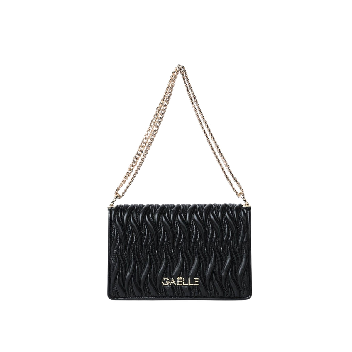 Borsa shoulder strap plissé con logo - Nero