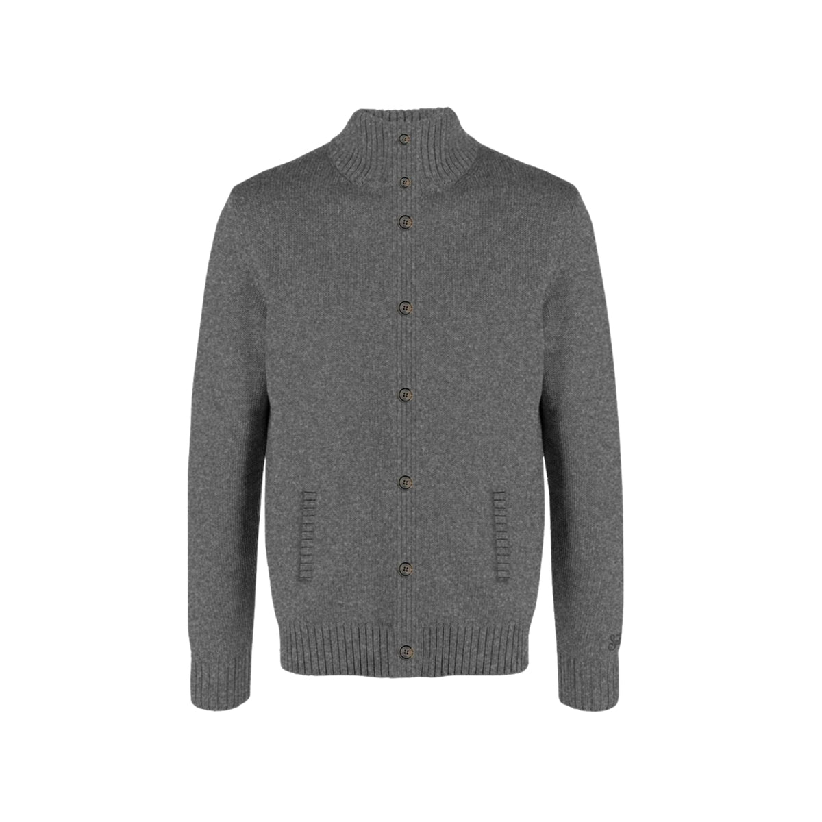 Cardigan Galway beige in lana lambswool con collo alto-GRIGIO