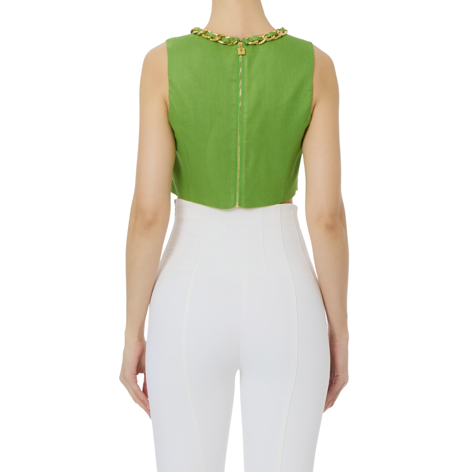 Top in misto lino con catena gioiello - VERDE