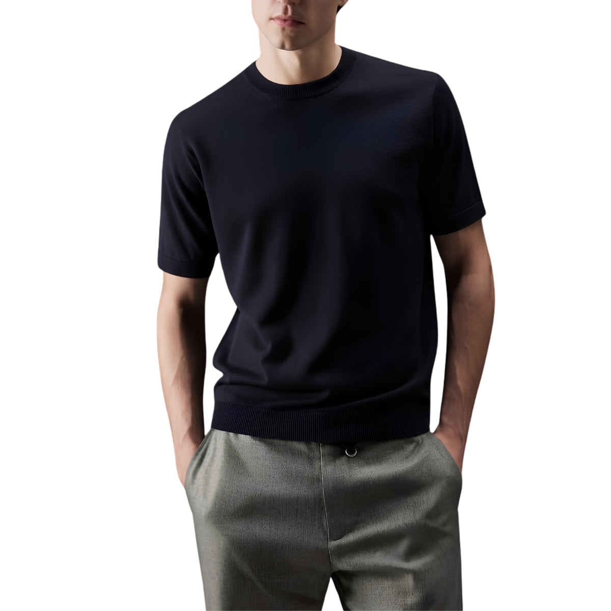 Maglia manica corta in lana e cotone