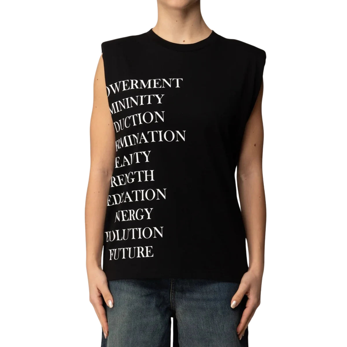 T-shirt smanicata con stampa logo sul retro - Nero