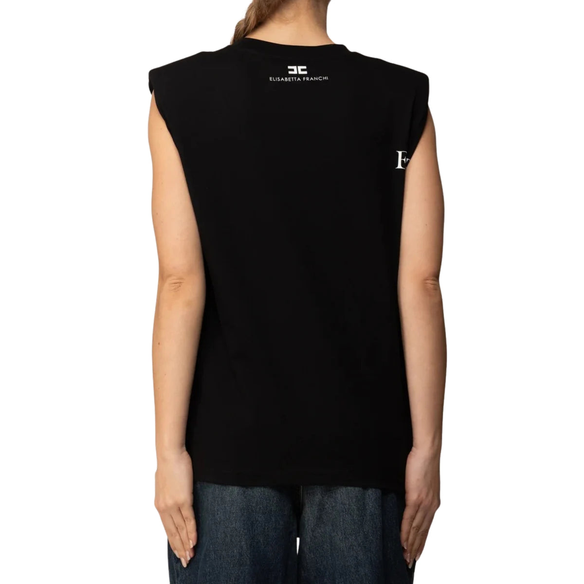 T-shirt smanicata con stampa logo sul retro - Nero