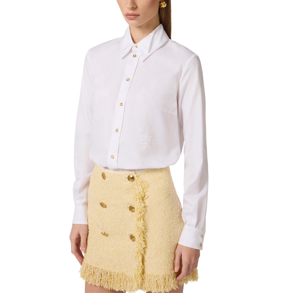 Camicia con doppio colletto smoking e bottoni dorati - Bianco