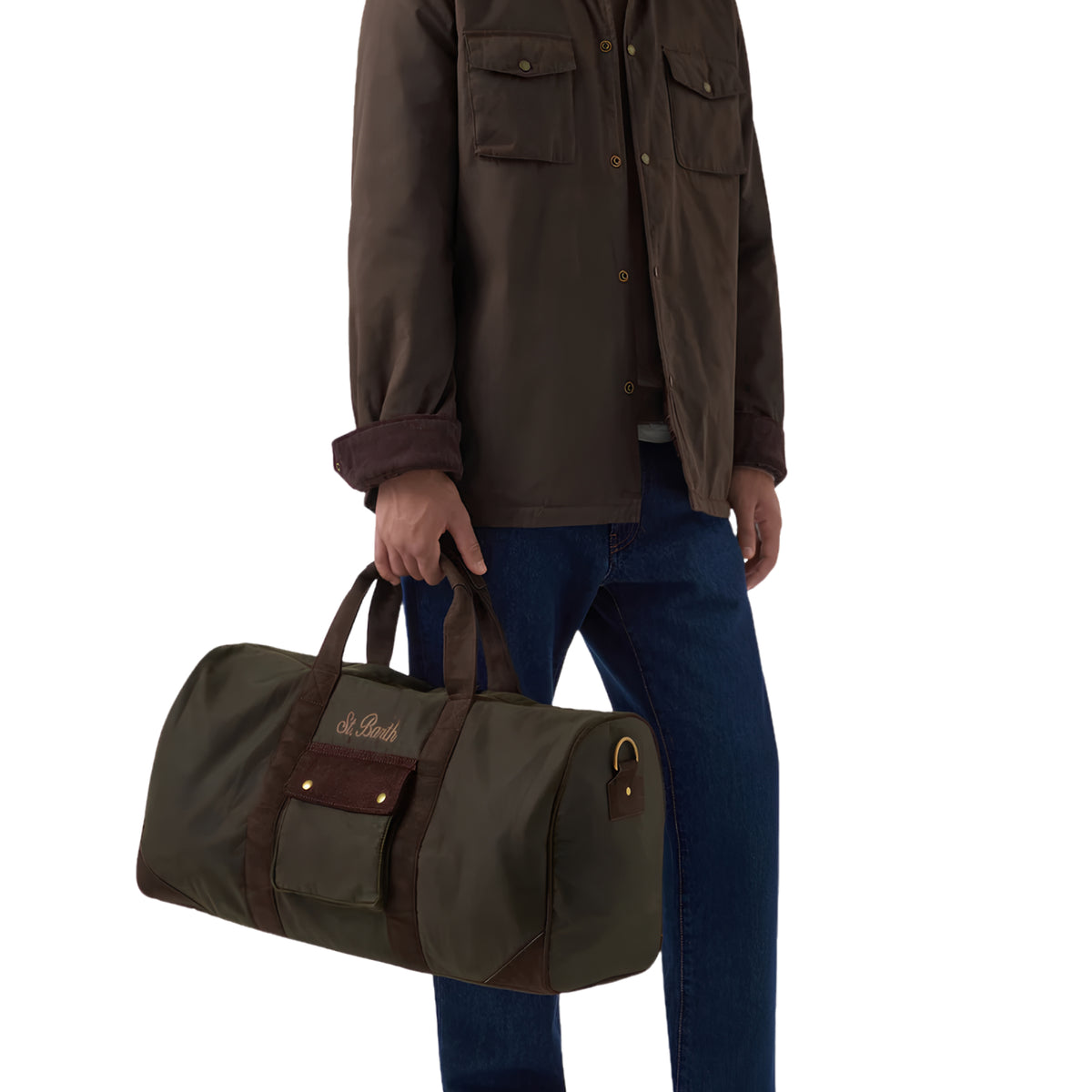 Borsone Jetleg in tessuto cerato con ricamo logo-VERDE