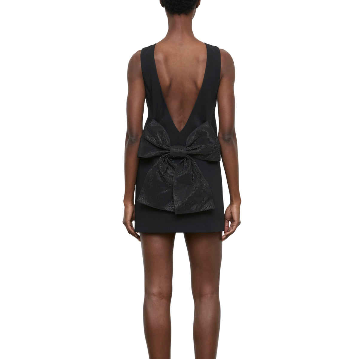 Abito a trapezio con fiocco sul retro - Nero