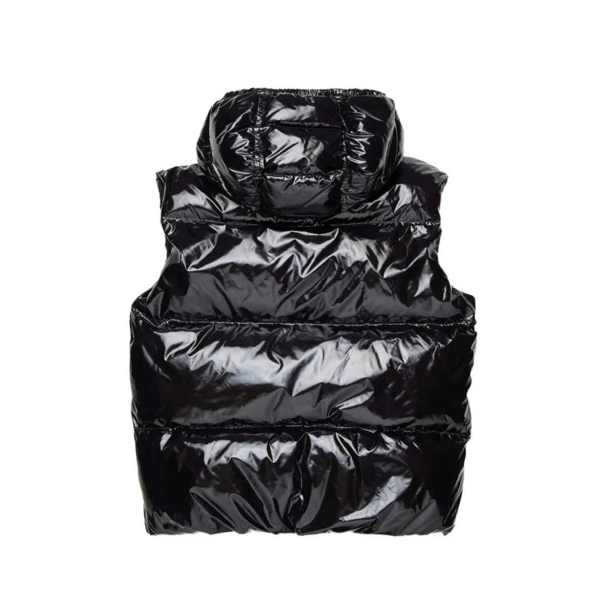Gilet in nylon lucido con logo e foglia d'acero - Nero