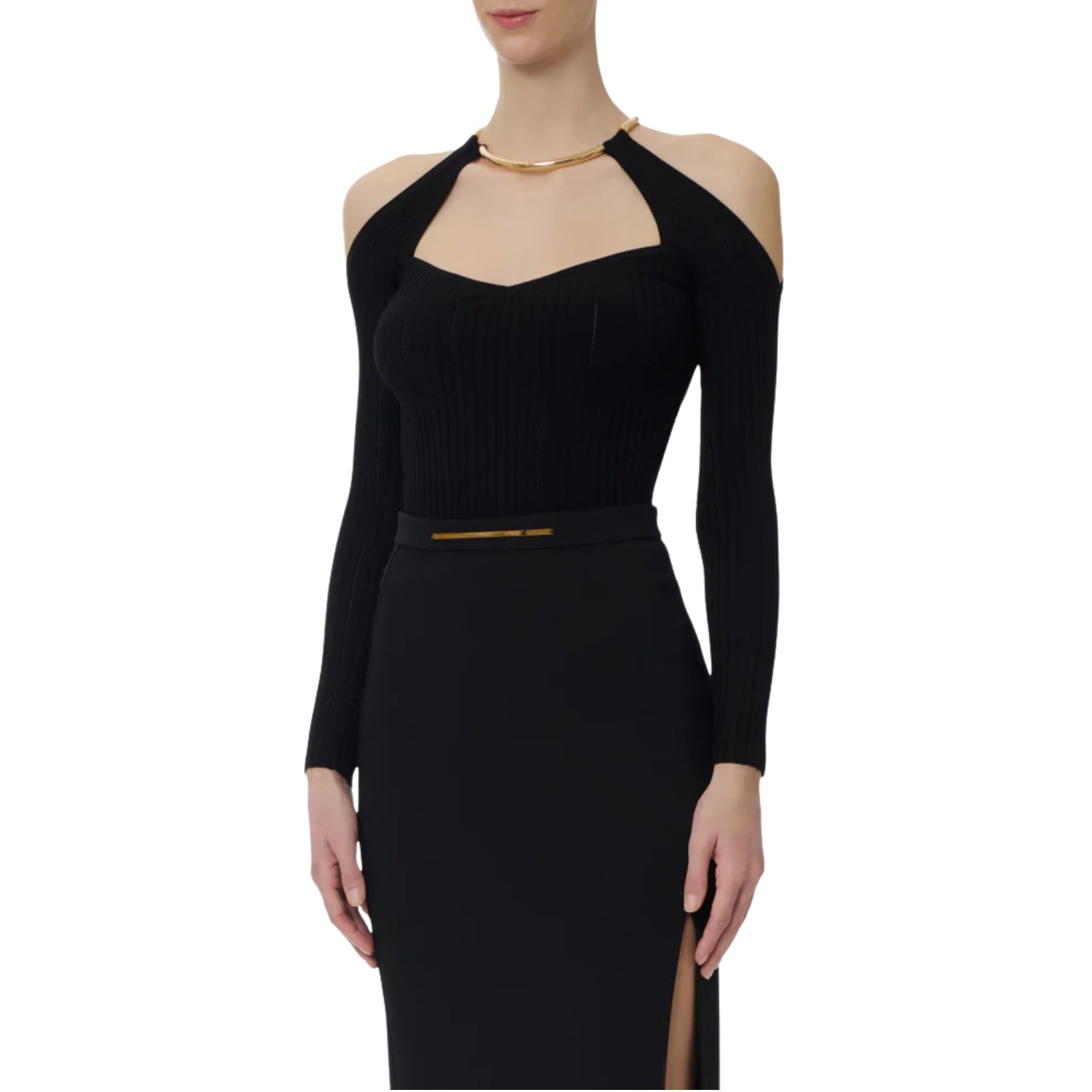 Top in maglia con dettaglio gioiello - NERO