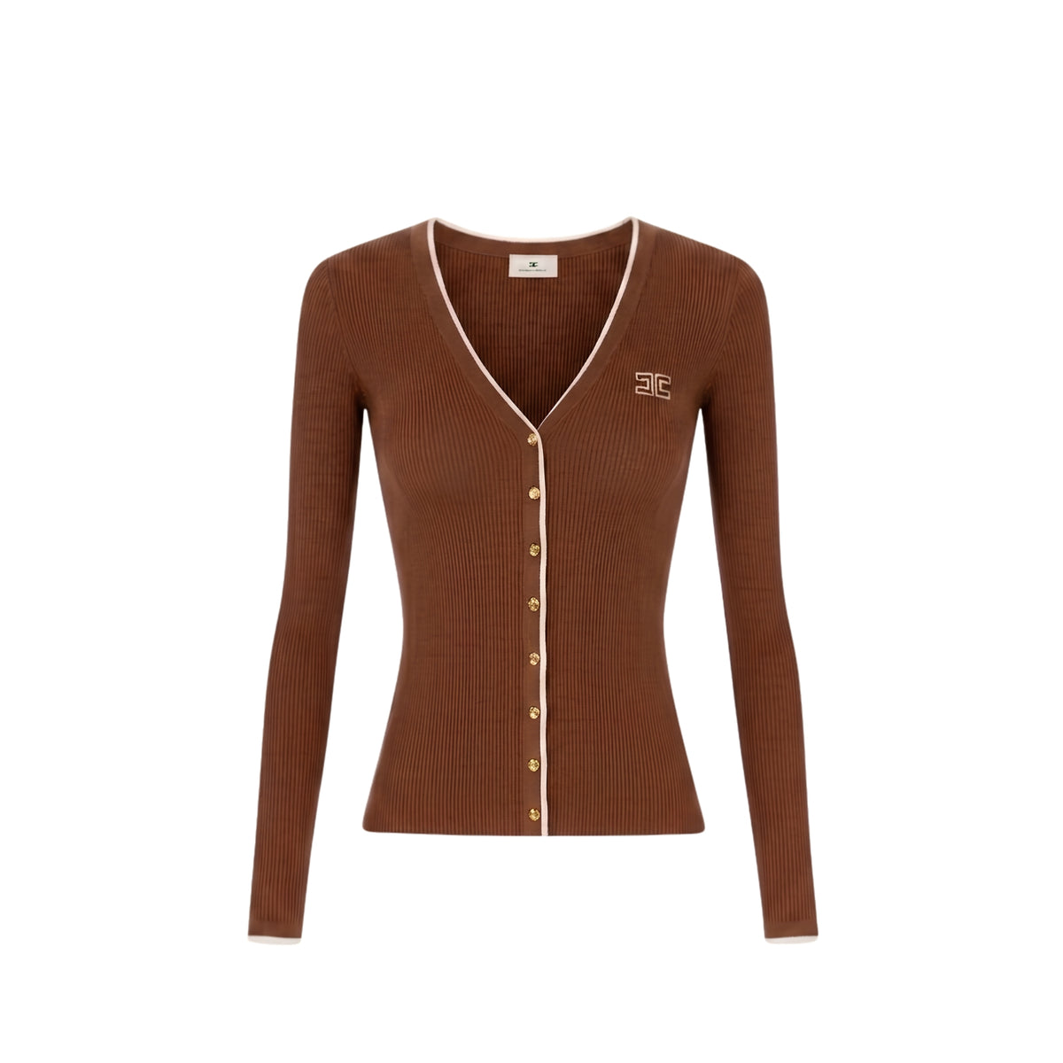 Cardigan a costine con logo laterale intarsiato - Sigaro