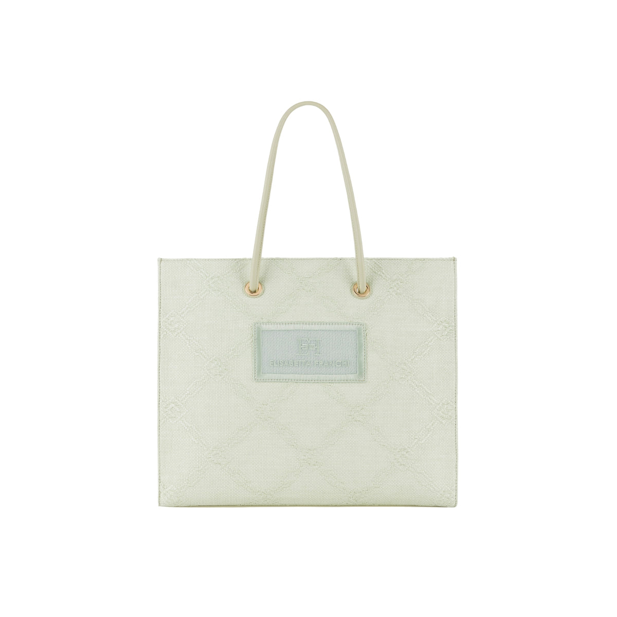 Borsa tote grande in rafia jacquard a losanghe - Avorio