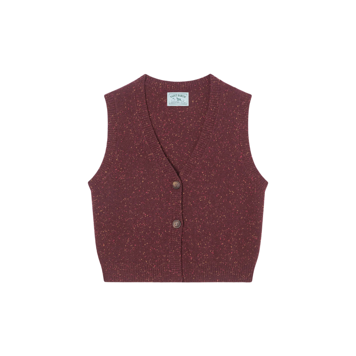 Gilet Carette melanzana in misto lana Donegal