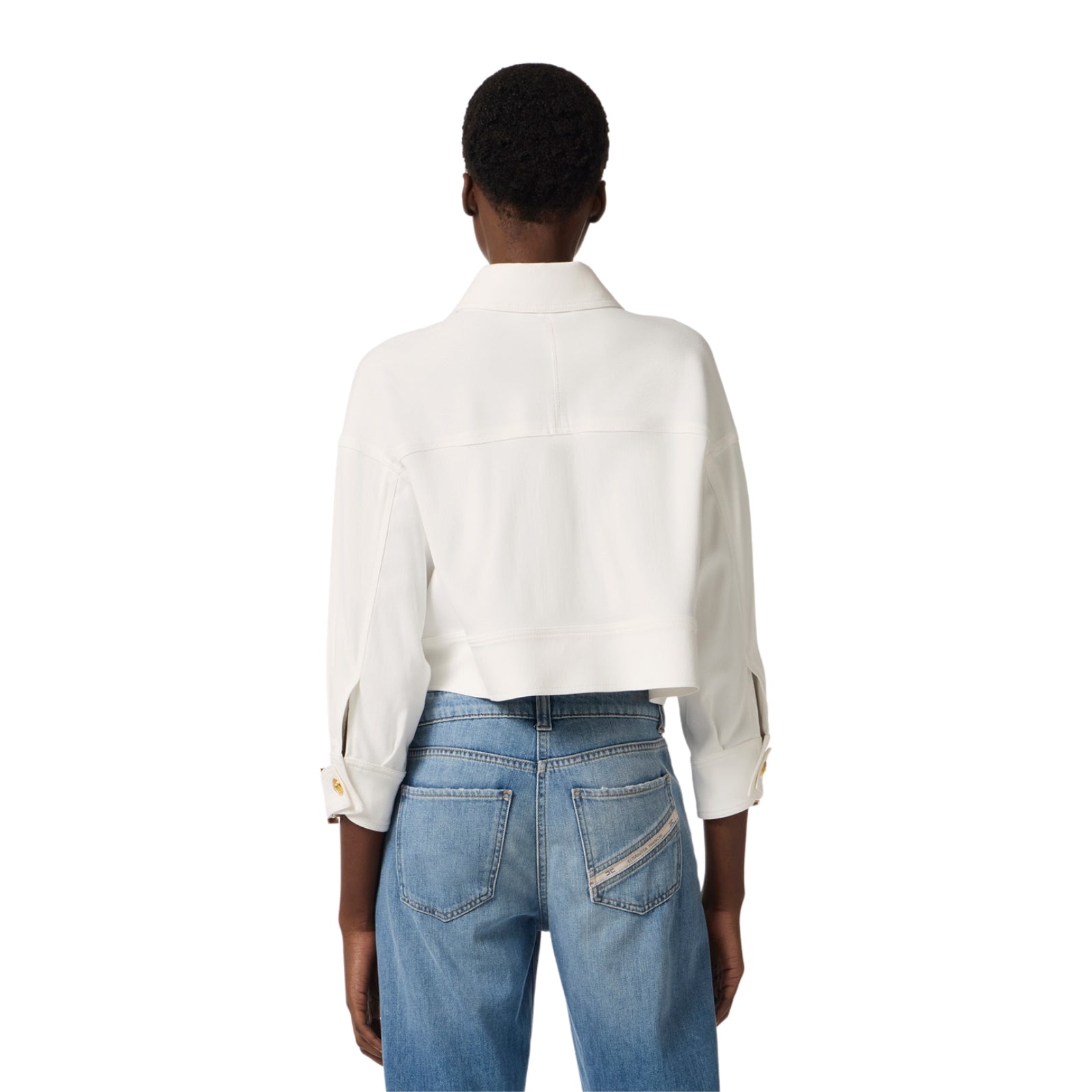 Caban in gabardina con bottoni gioiello - AVORIO