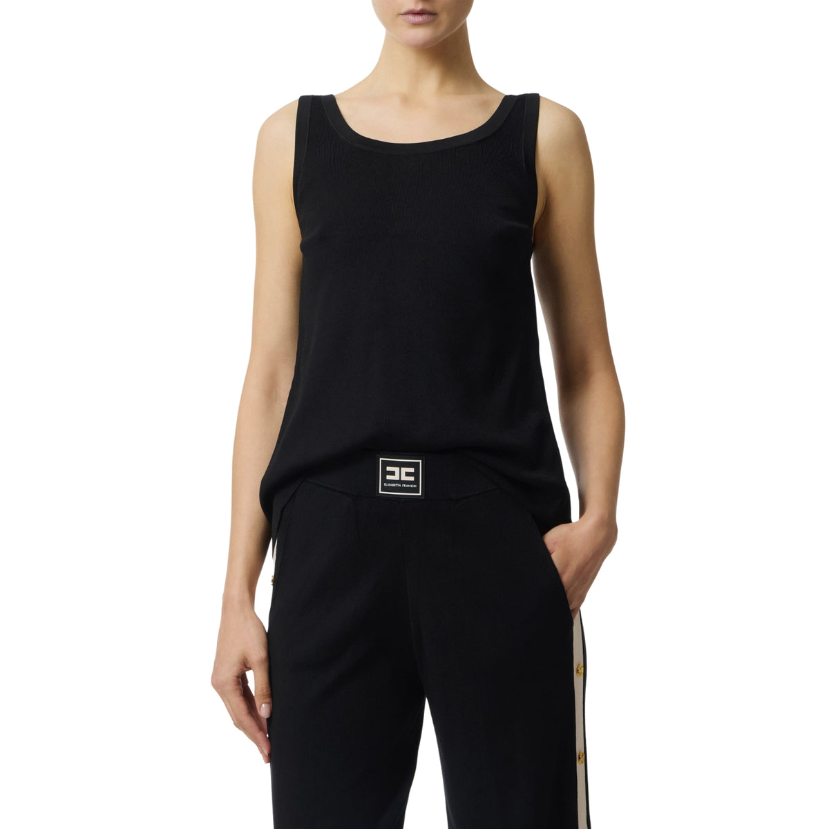 Top smanicato con bande jacquard - Nero