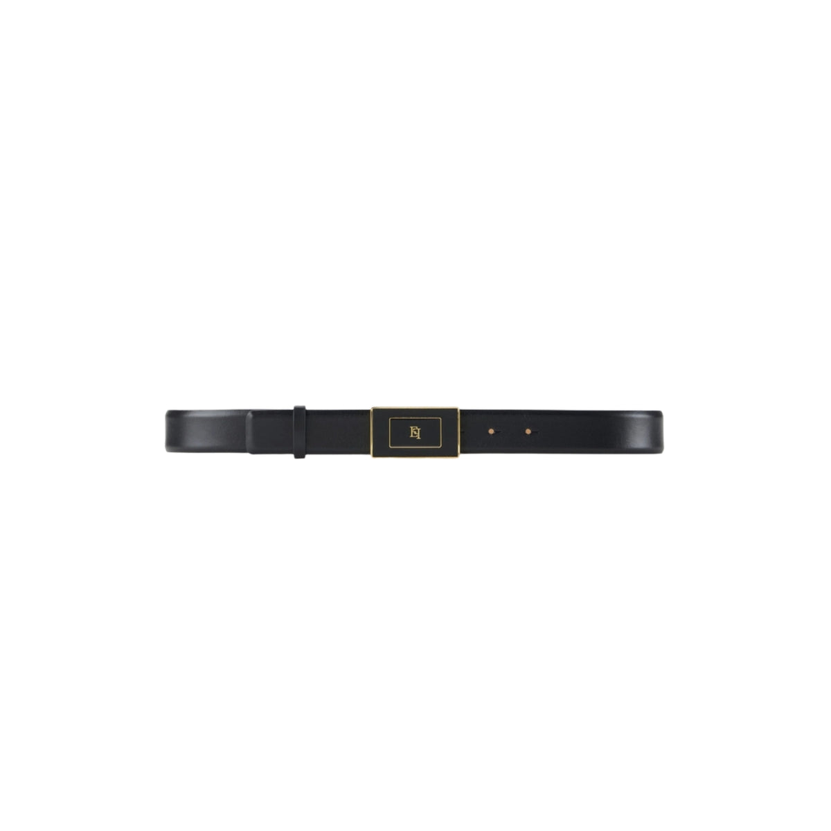 Cintura in pelle con placca logo dorata - Nero