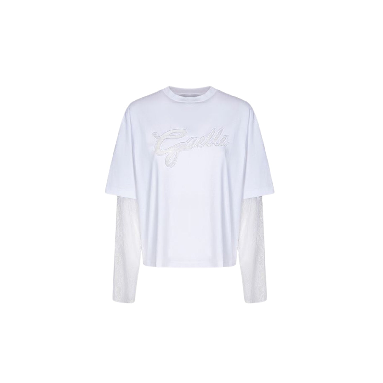 T-shirt crop con manica lunga in pizzo