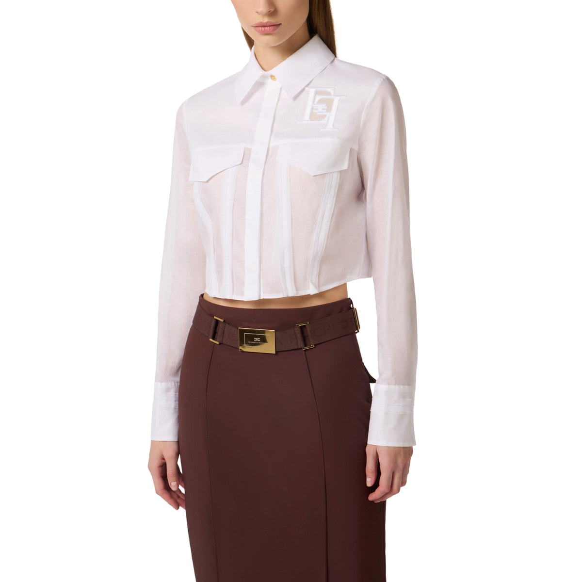 Camicia crop con nastri di passamaneria - Bianco