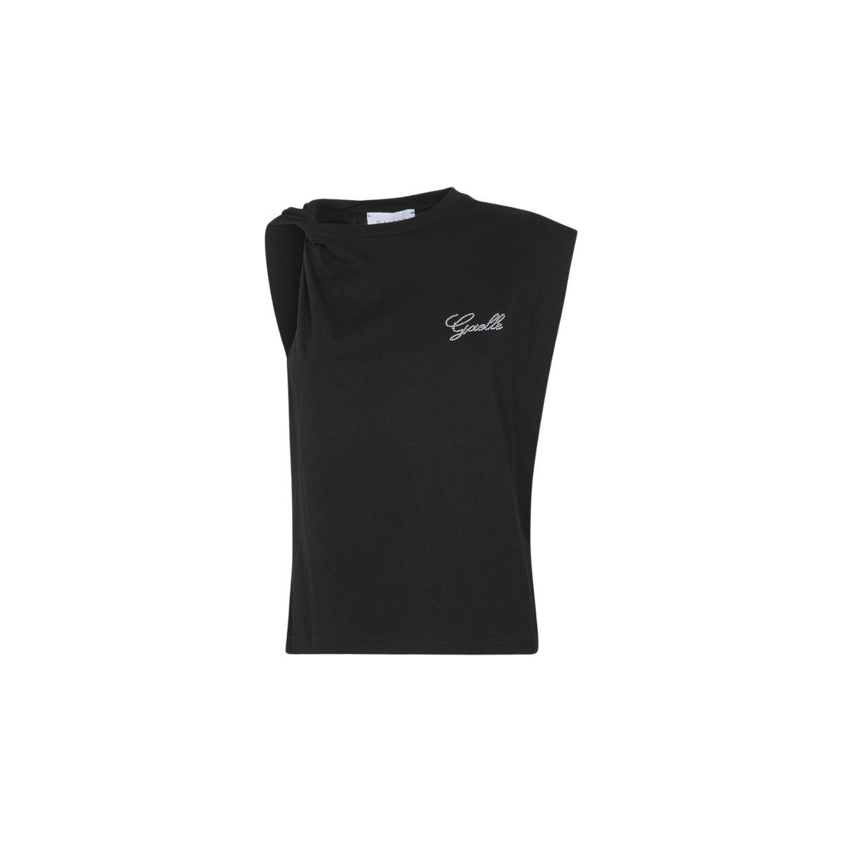 T-shirt smanicata con logo strass - Nero