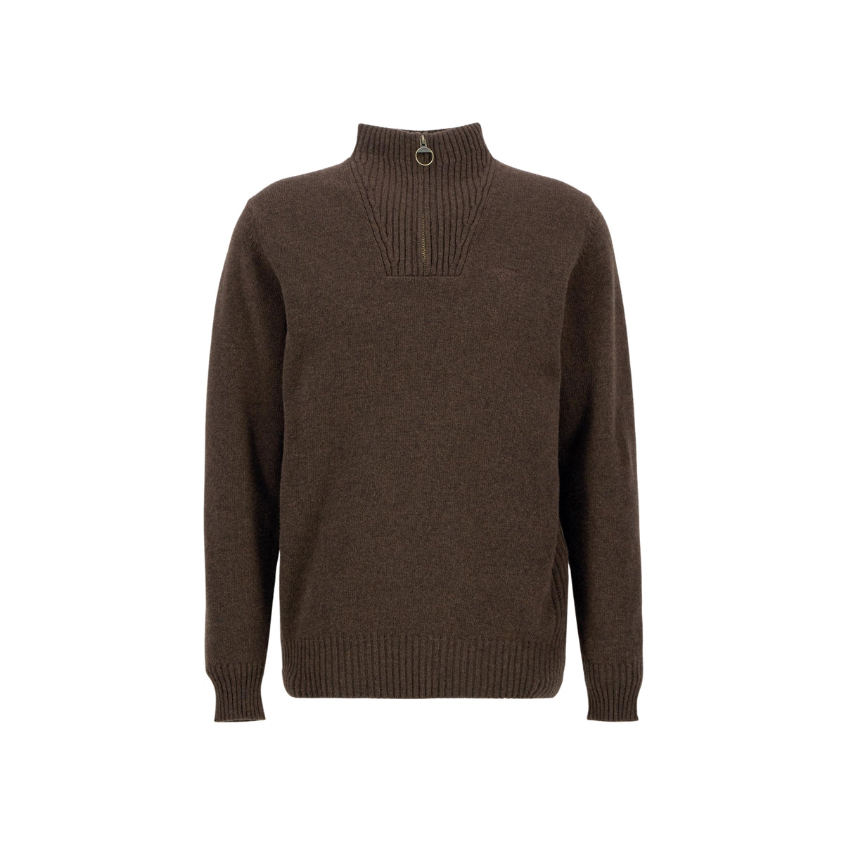 Maglione con mezza zip in lana d'agnello Essential-DARK OAK
