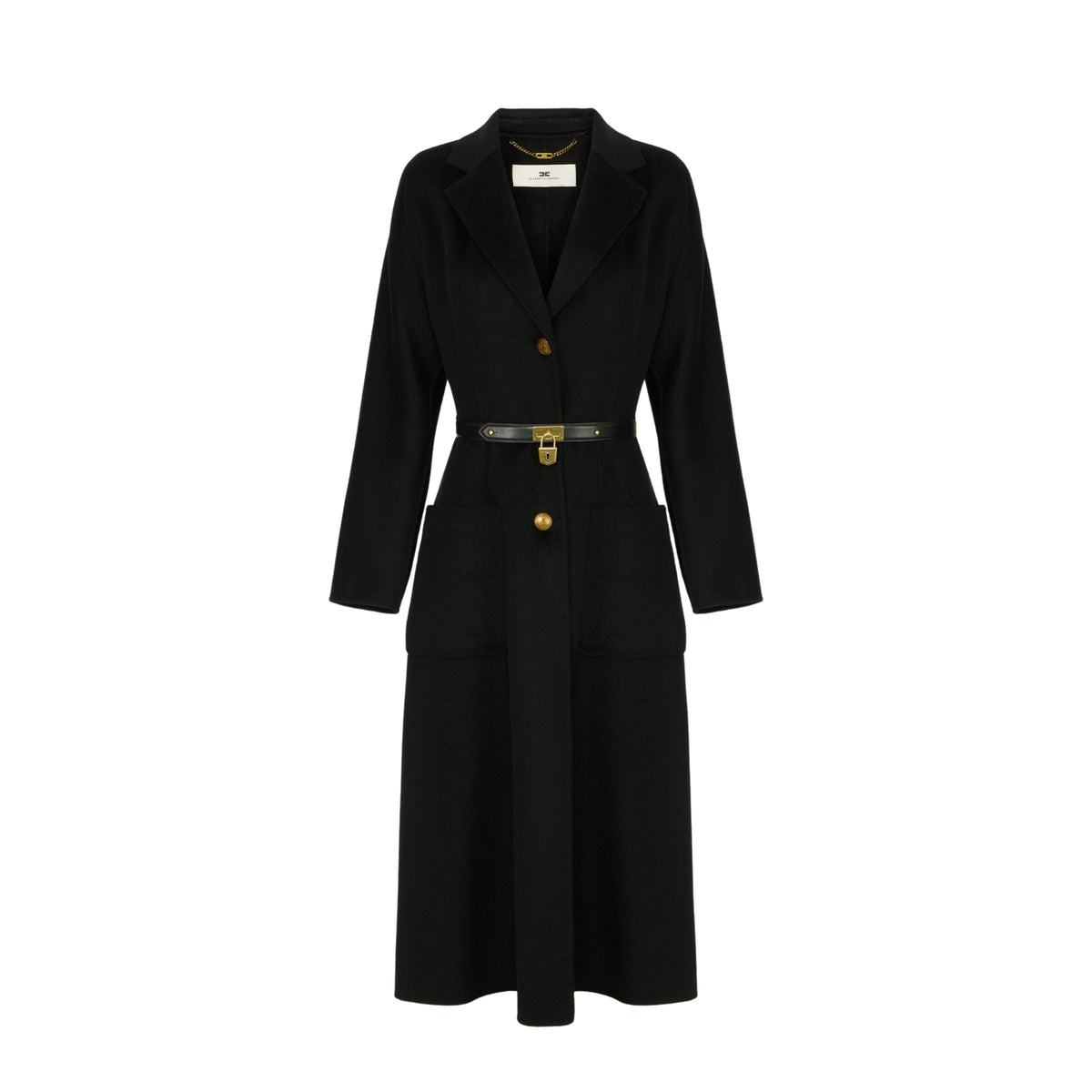 Cappotto in panno double con charm lucchetto - Nero