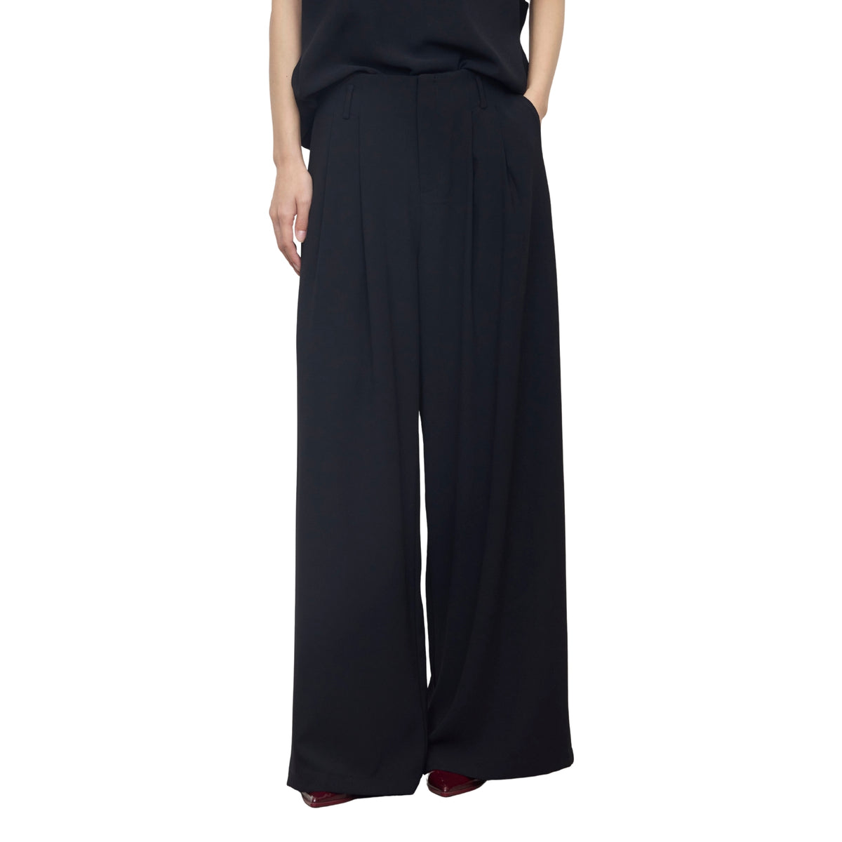 Pantaloni palazzo con doppie pinces - Nero