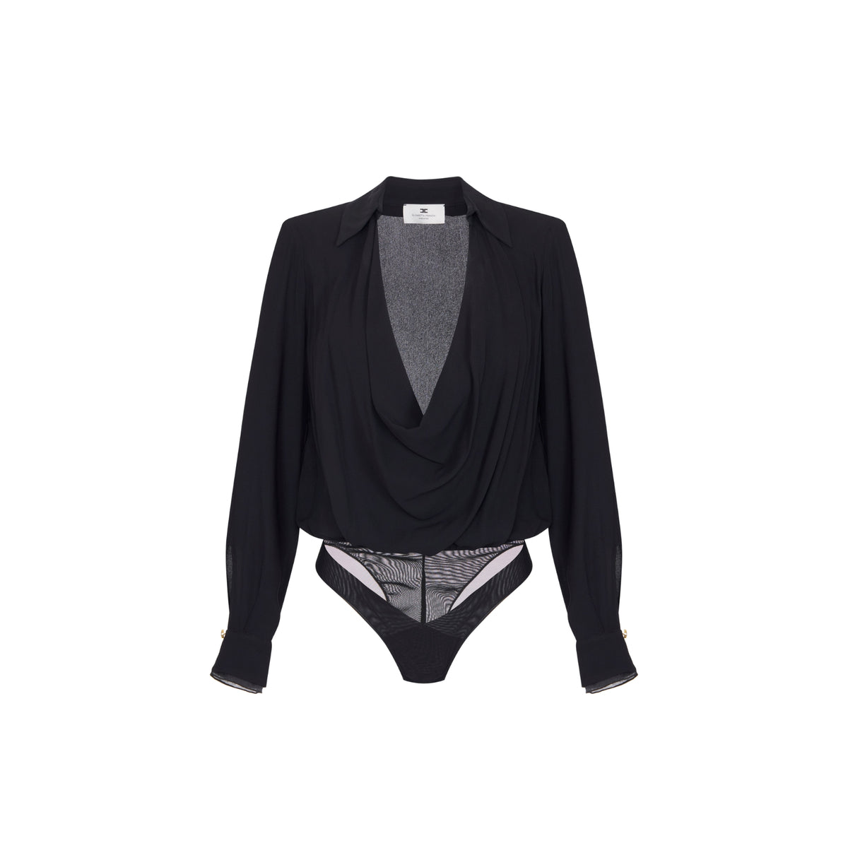 Body in georgette con collo a camicia - Nero