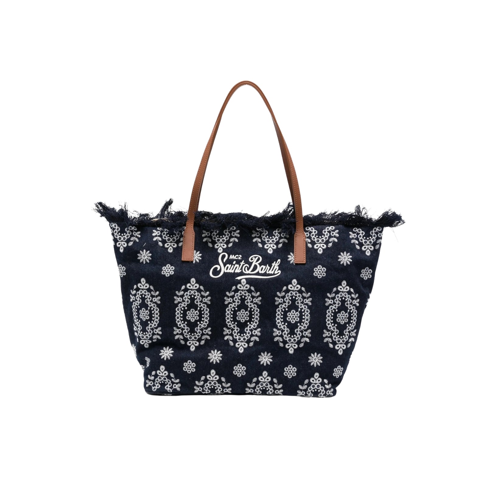 Borsa City regular in canvas con frange - DENIM SCURO