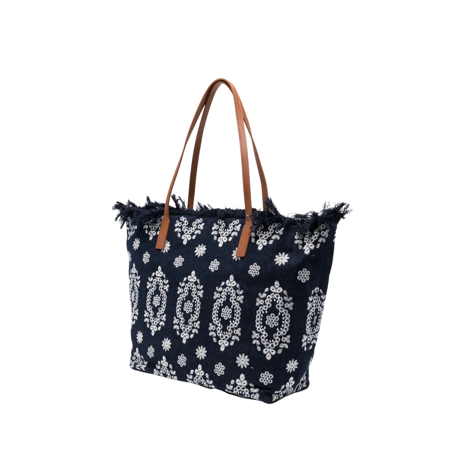 Borsa City regular in canvas con frange - DENIM SCURO