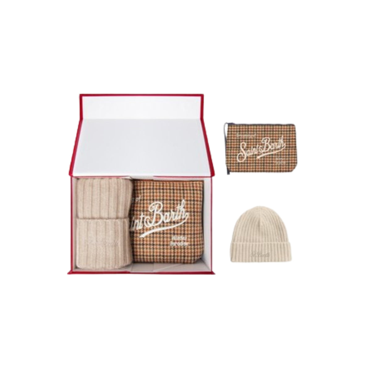 Coordinato Christmas Box con pochette e berretto - Beige