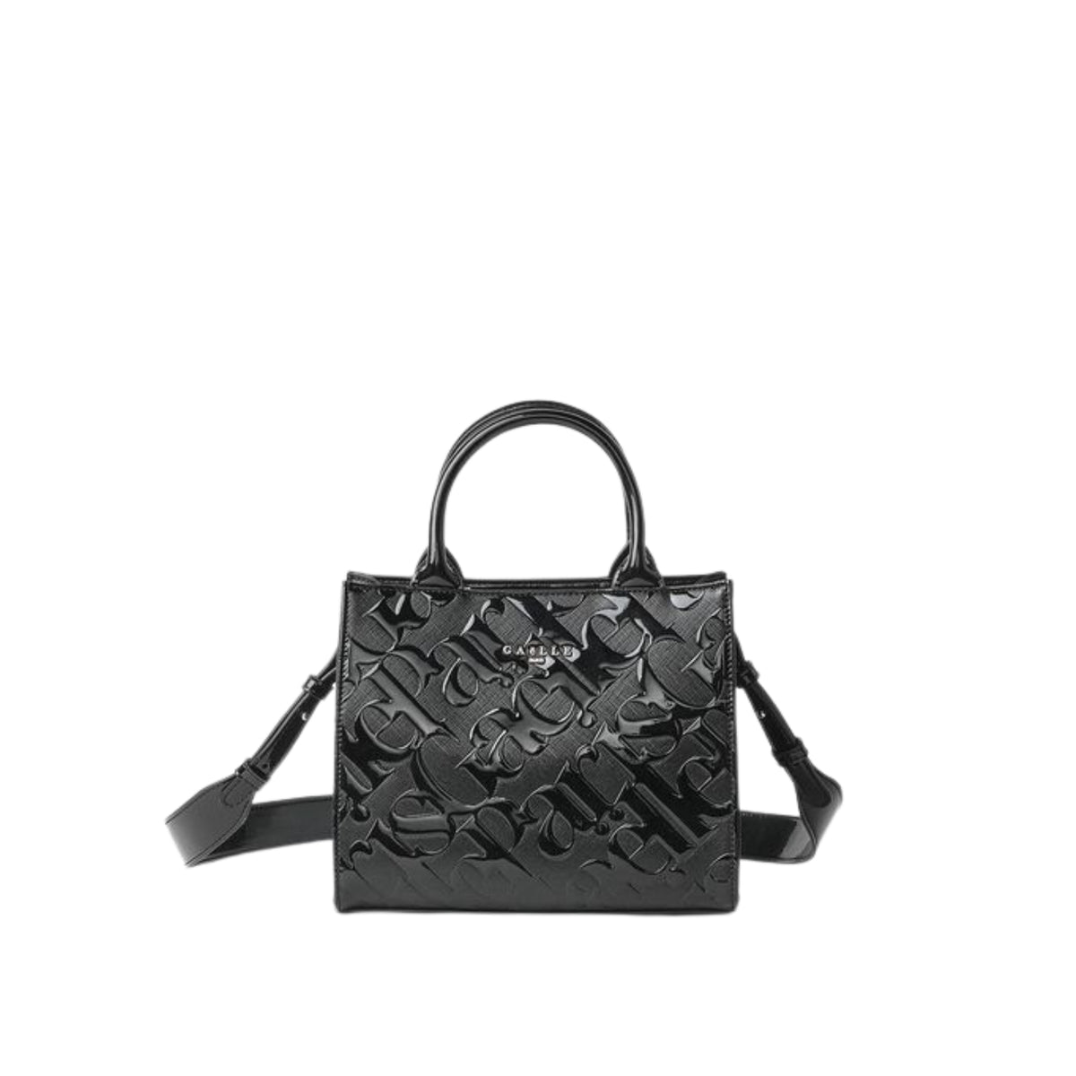 Borsa Mini Shopper allover in vernice - Nero