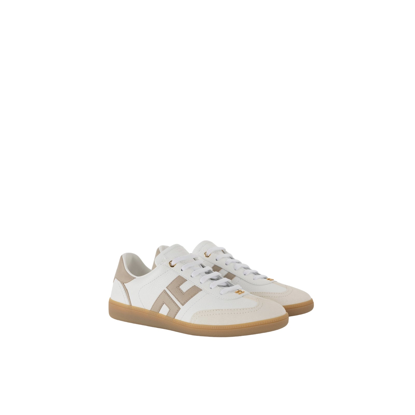 Sneakers con applicazione logo beige
