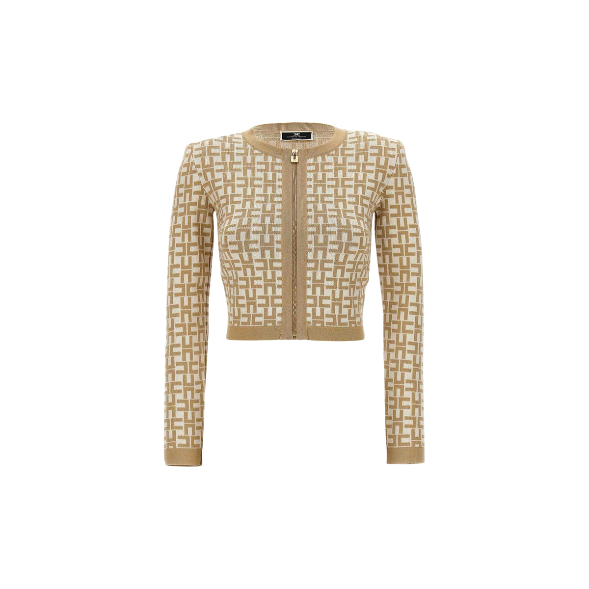 Cardigan corto con zip logato - Burro/Sabbia
