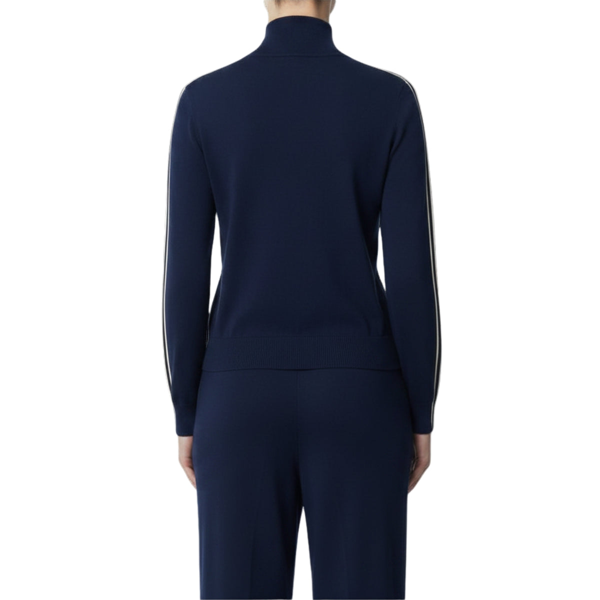 Cardigan con bande a contrasto e zip dorata - Oltremare