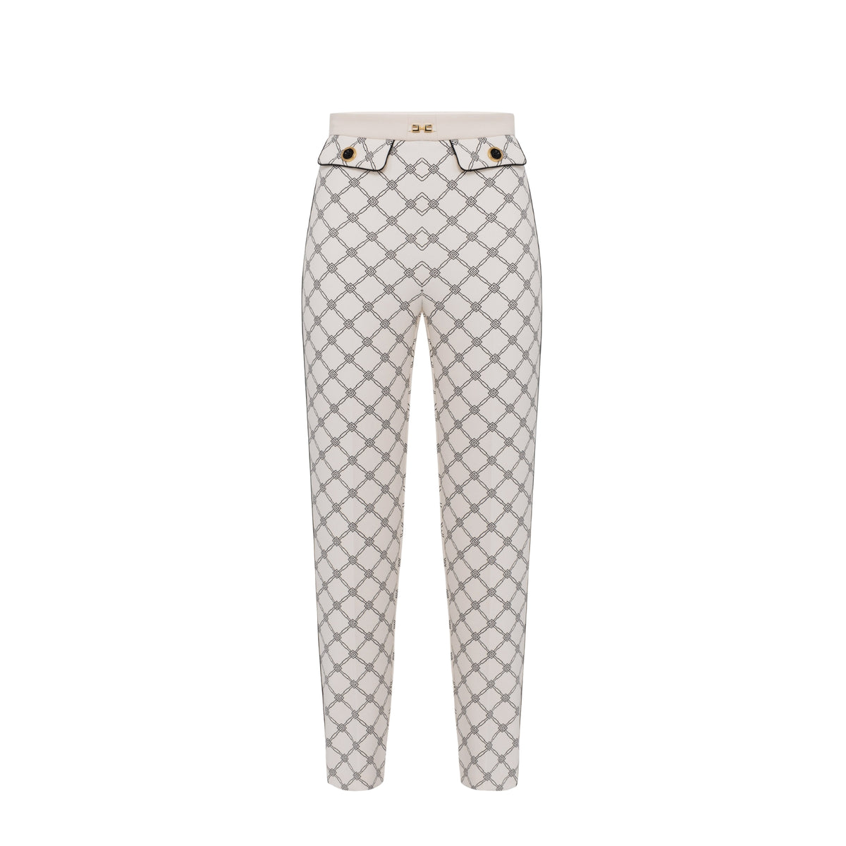 Pantalone in crêpe stampa losanghe - Burro/Nero