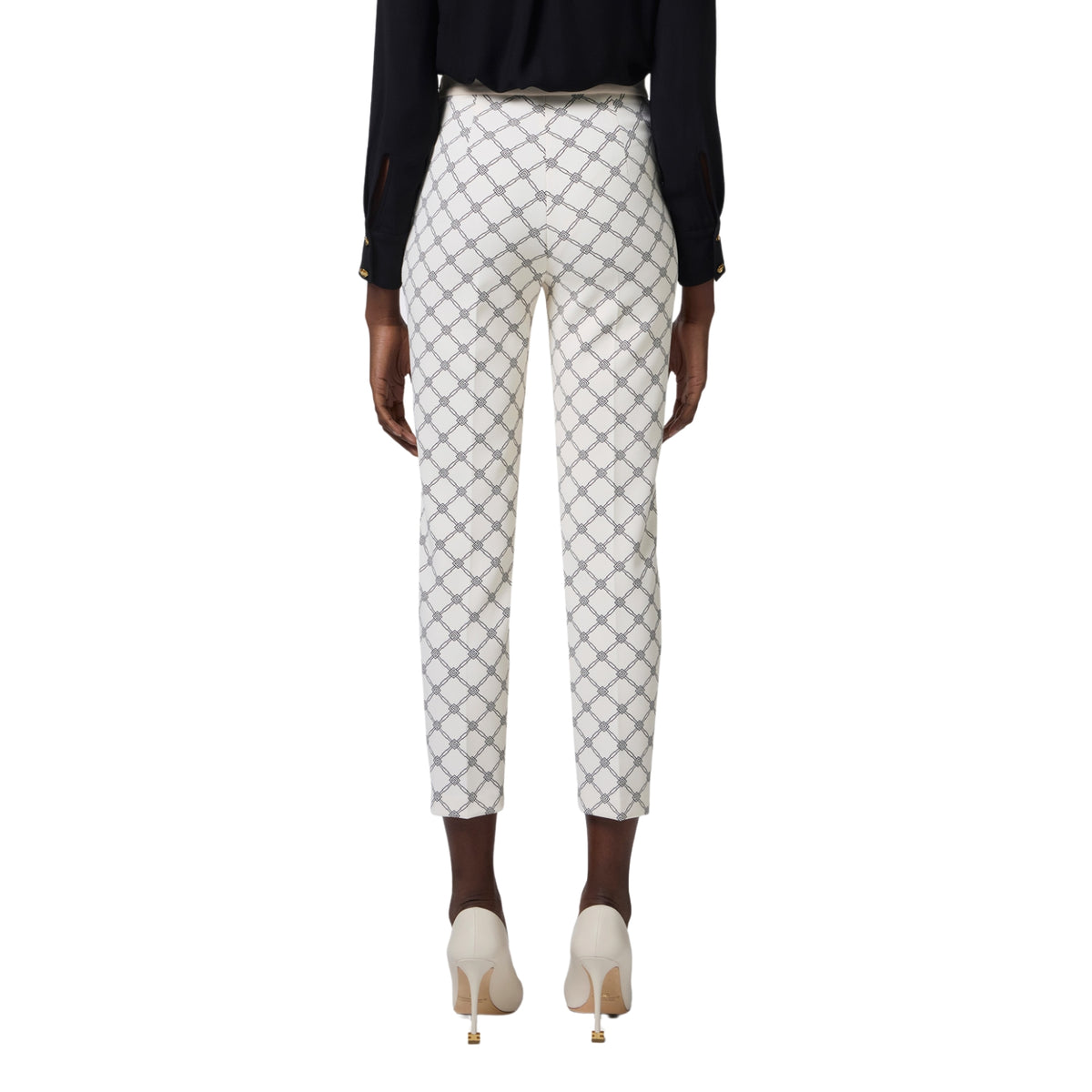 Pantalone in crêpe stampa losanghe - Burro/Nero