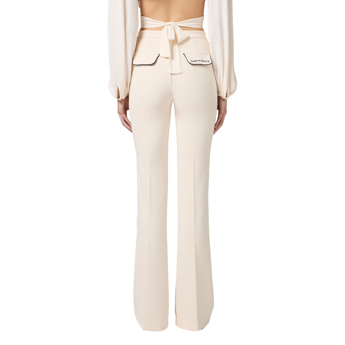 Pantalone crêpe con piping a contrasto - Burro/Nero