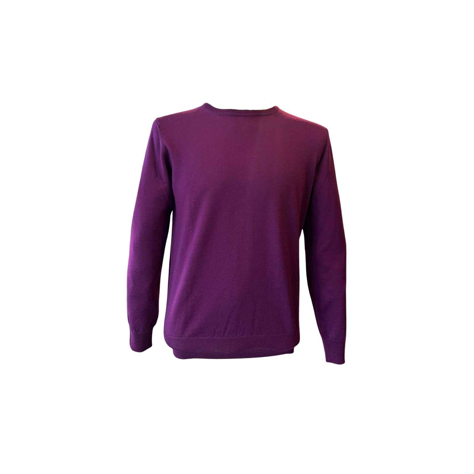 Maglia Girocollo In Lana Merinos Pettinata - PRUGNA