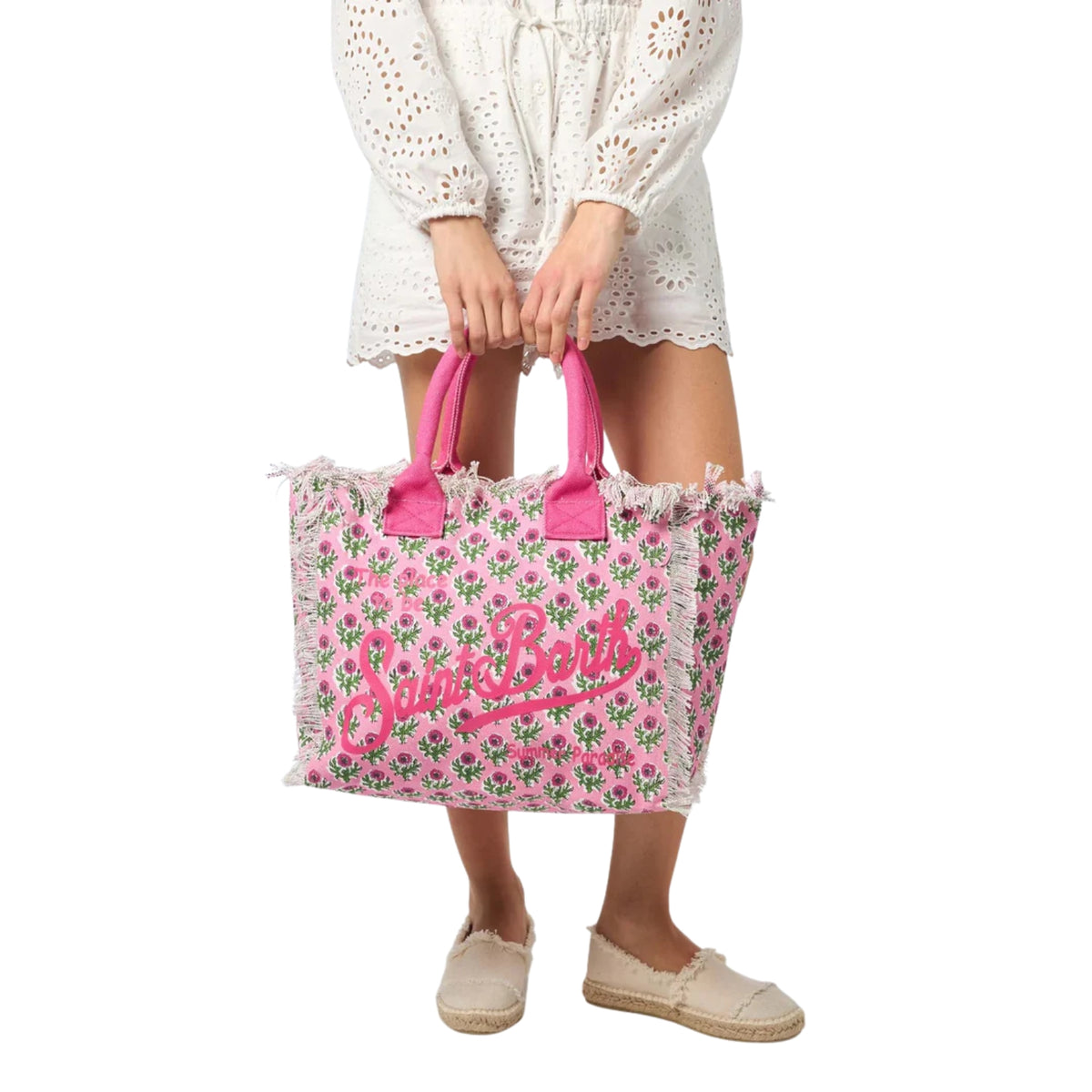 Borsa Vanity regular a righe con frange - Rosa