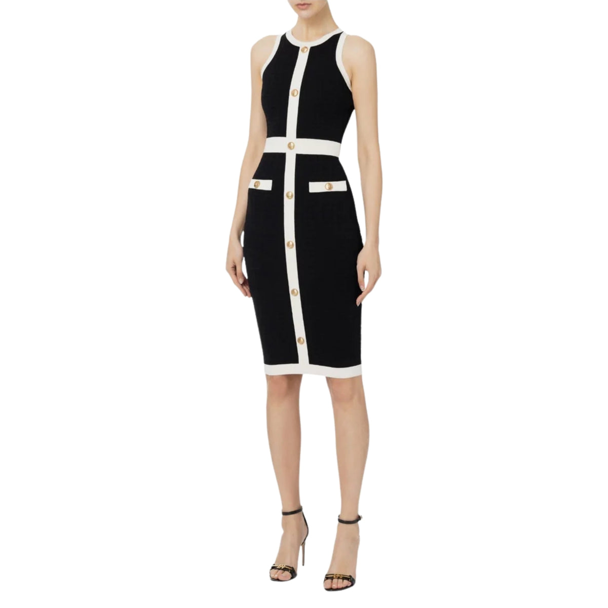 Abito midi in viscosa embossed con logo doppia C - Nero
