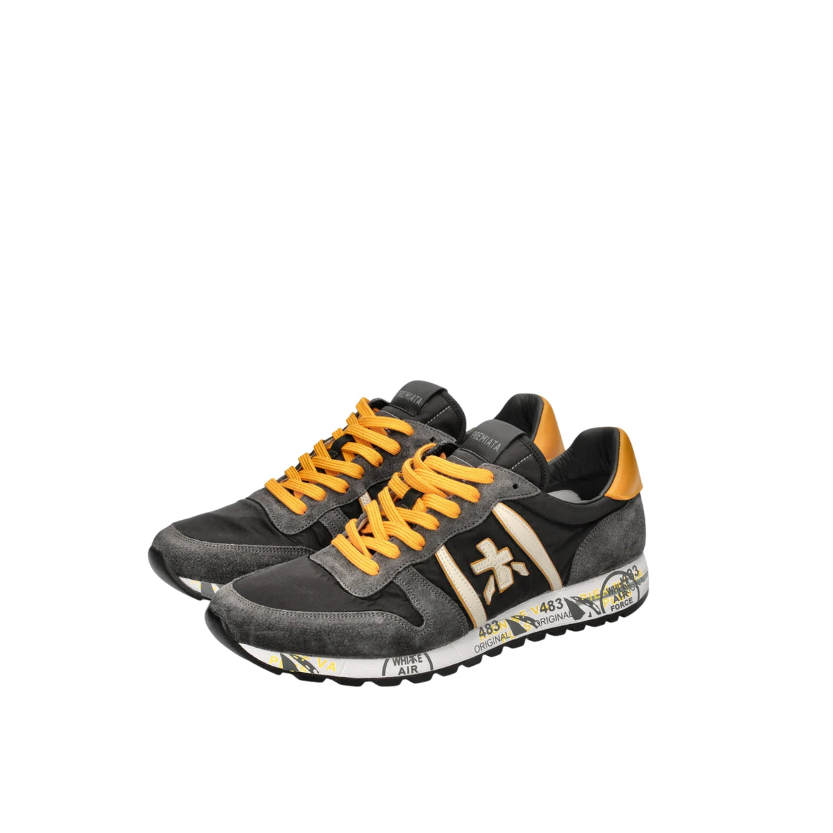 Sneaker Eric in pelle e tessuto stile retro - Grigio/Nero