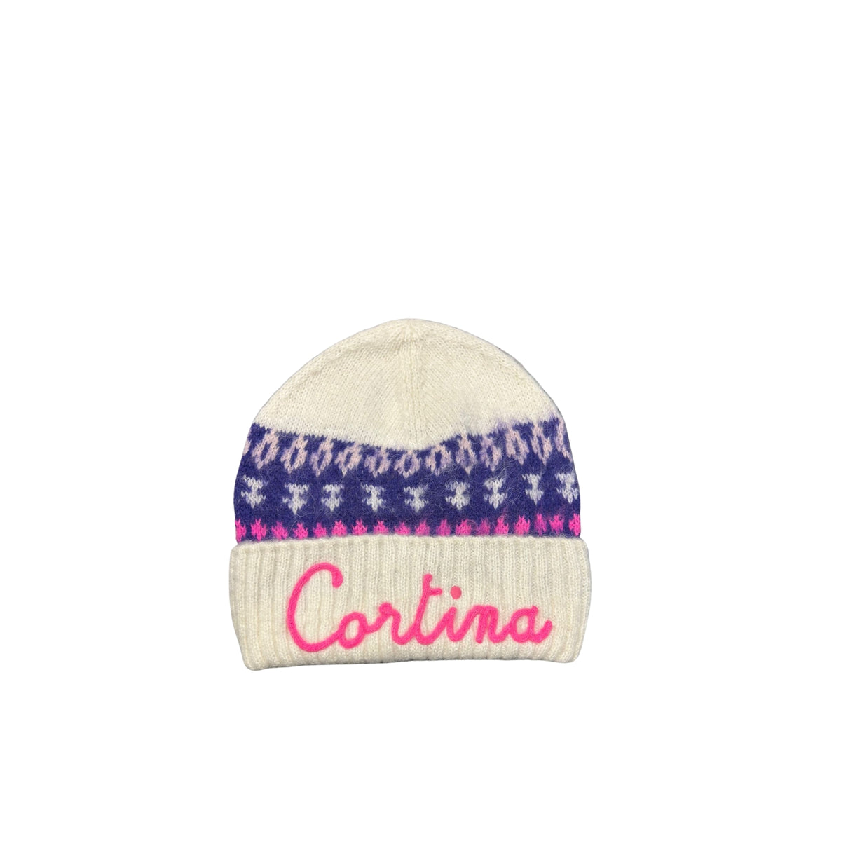 Berretto jacquard nordico con rosa fluo - Panna