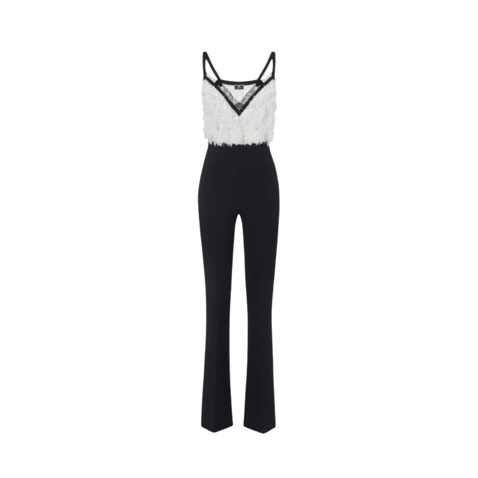 Tuta in crêpe con top ricamato di  paillettes e pizzo