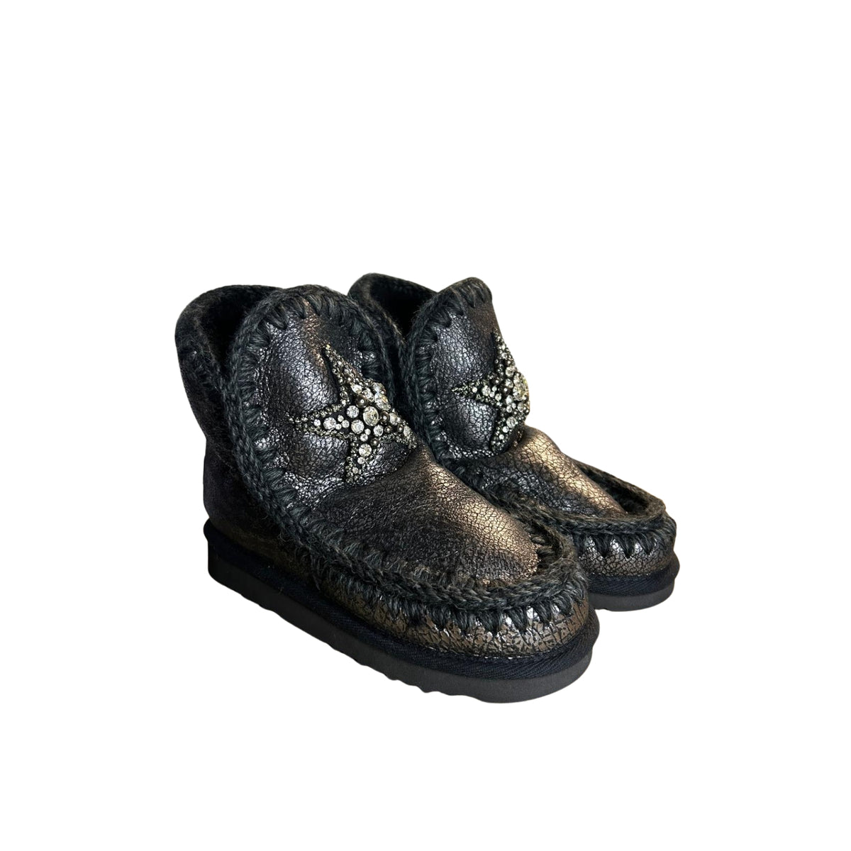 Stivaletti in pelle effetto metallizzato - Nero