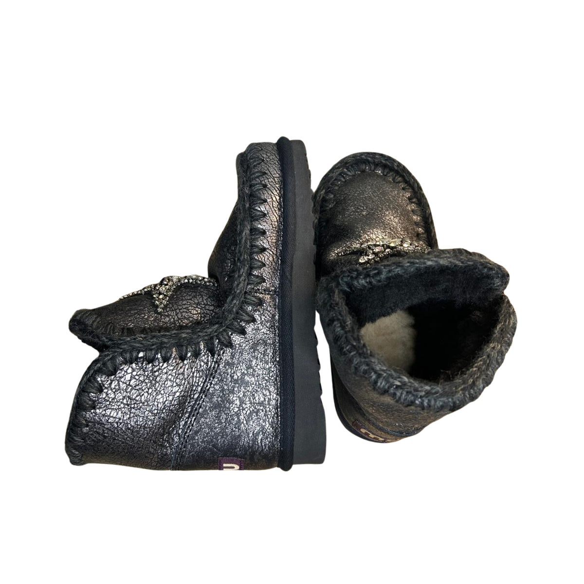 Stivaletti in pelle effetto metallizzato - Nero