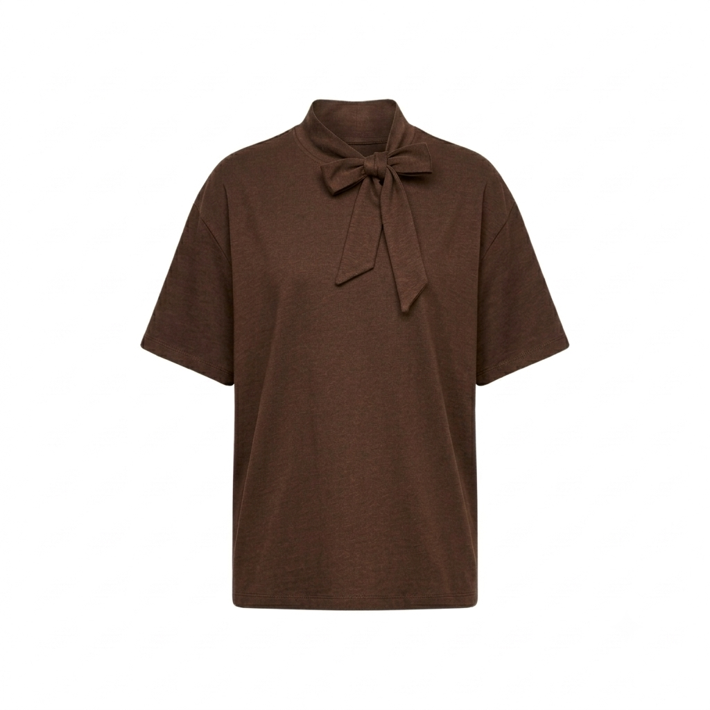 T-shirt Boxy Oversize Bianco Ottico con Fiocco al Collo - MORO