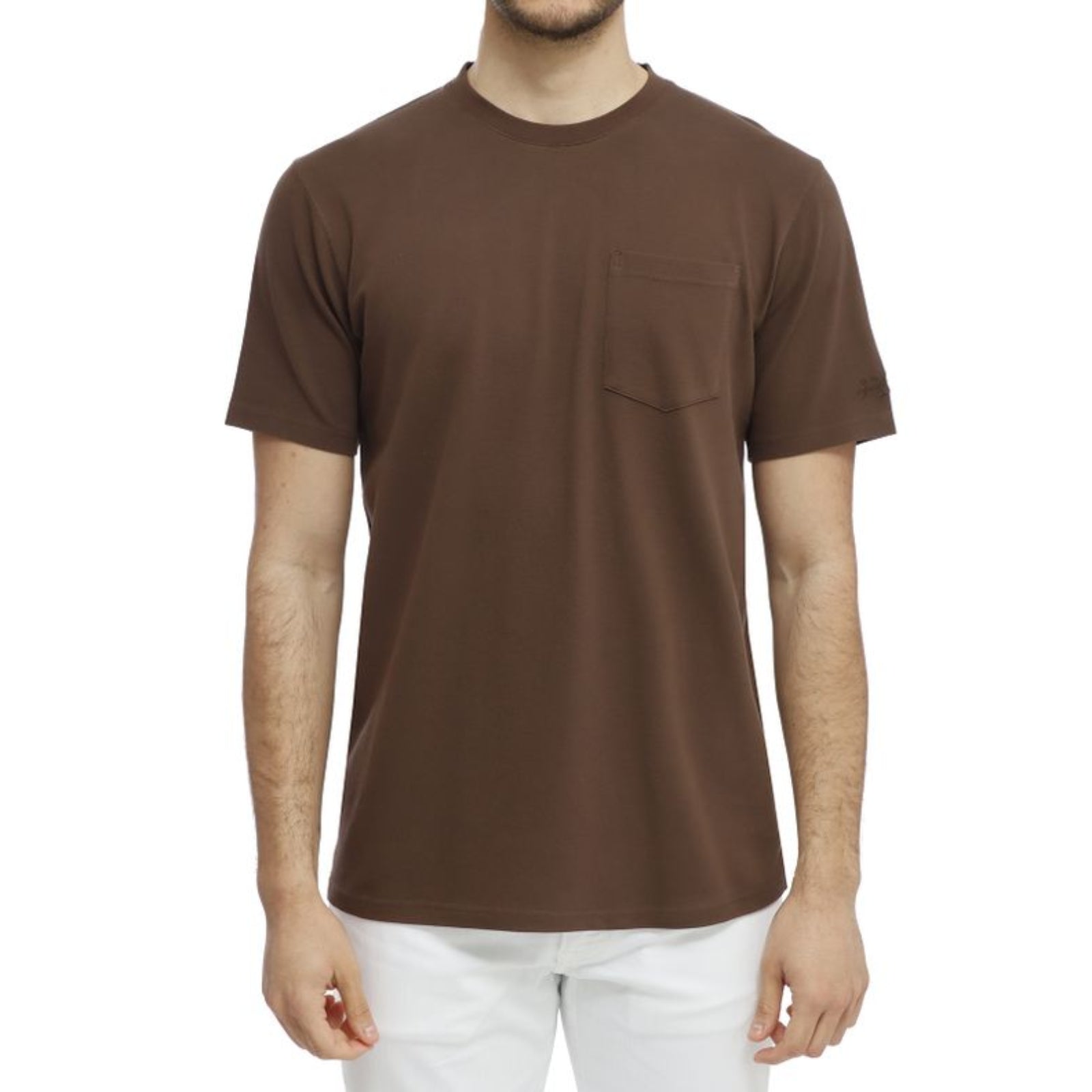T-shirt Bakewell in piquet di cotone con taschino - MARRONE